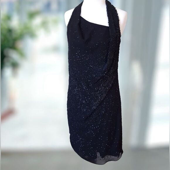 🔥🔥 Helmut Lang GRANULE 100% Silk Embellished Leather Sequin Dress Size 6 - Picture 2 of 16